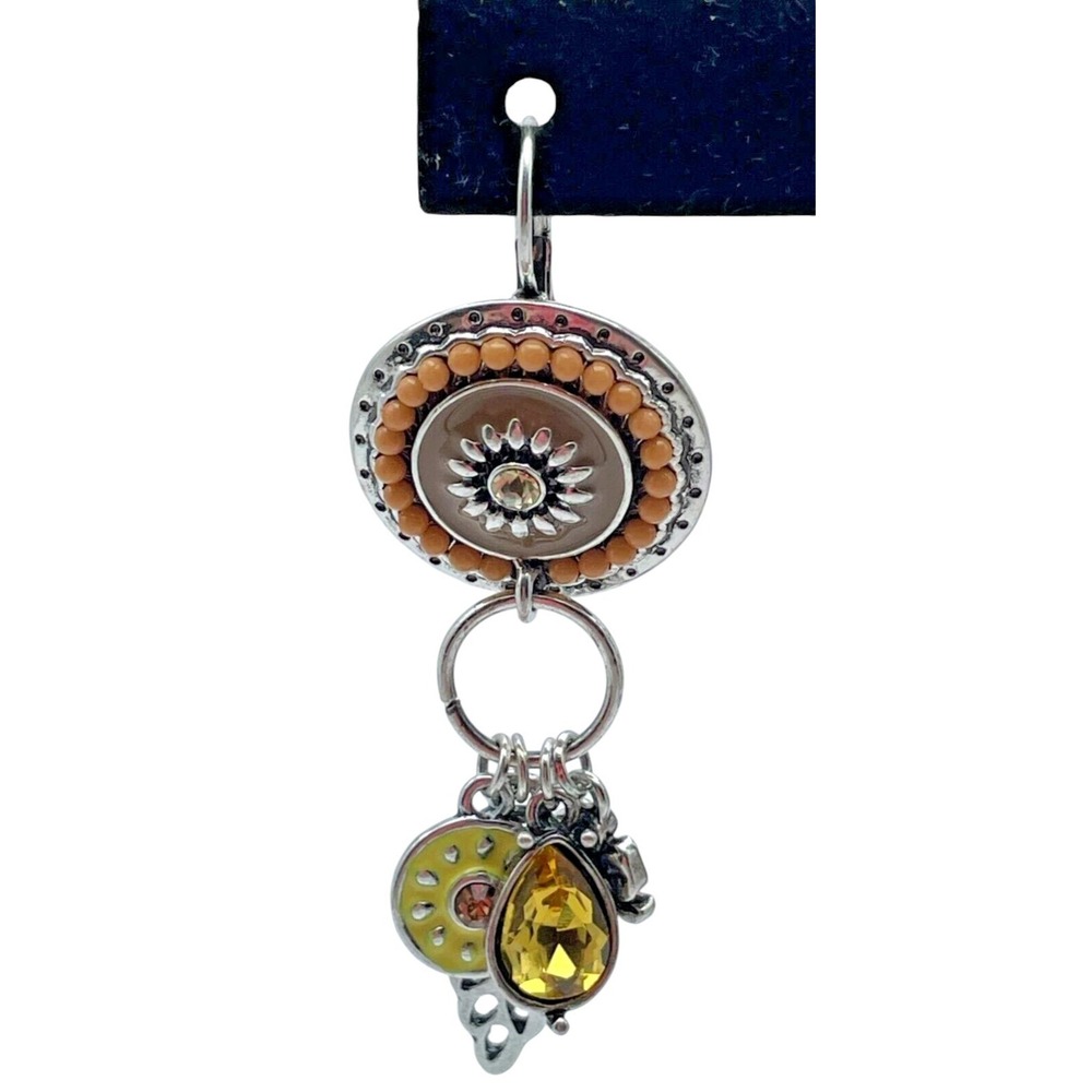 Tribal Celestial Charms Style Silver Tone Amber Dangle Drop Pierced Earrings - Picture 10 of 16